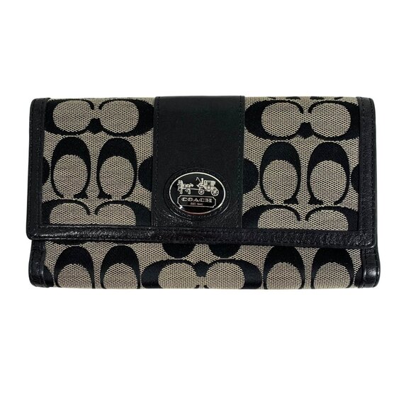 Coach Signature Logo Slim Envelope Trifold Wallet Silver Horse Carriage Logo - Picture 1 of 11